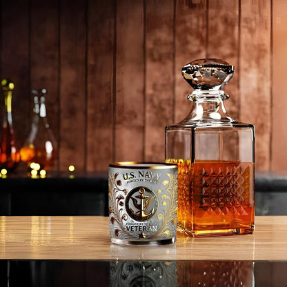 Engraved Whiskey Glass for Veterans Gold Plated Barware