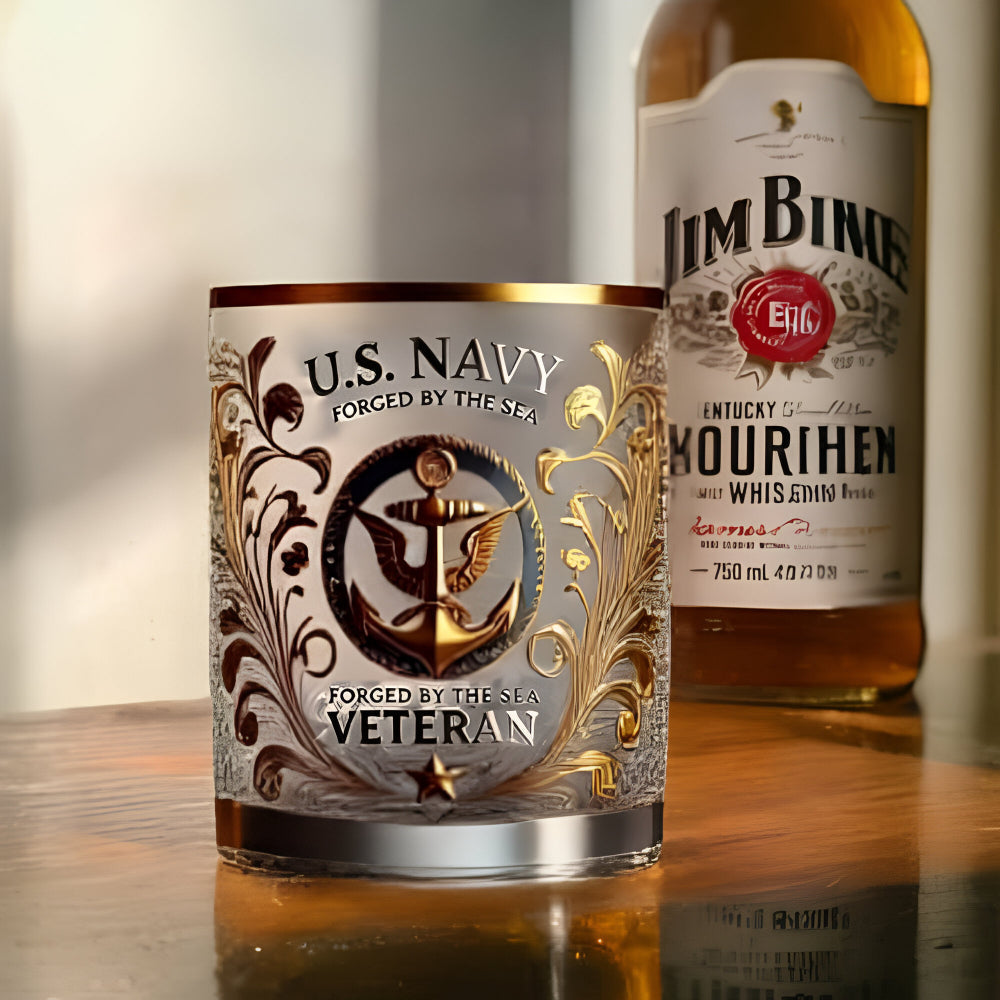 Engraved Whiskey Glass for Veterans Gold Plated Barware