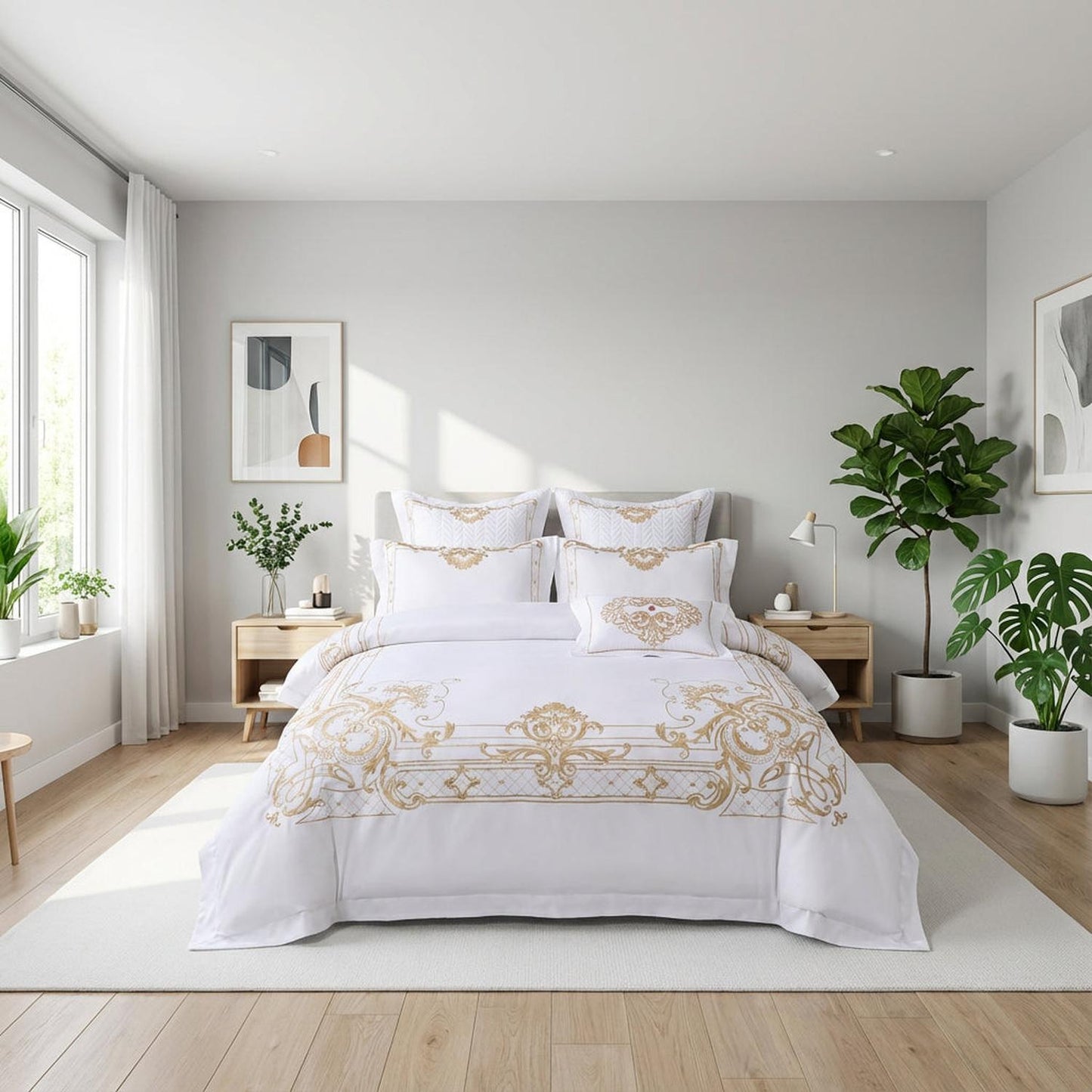Luxury White Embroidered Bedding Duvet Cover Set