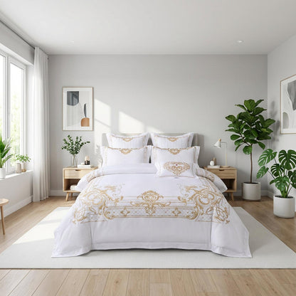 Luxury White Embroidered Bedding Duvet Cover Set