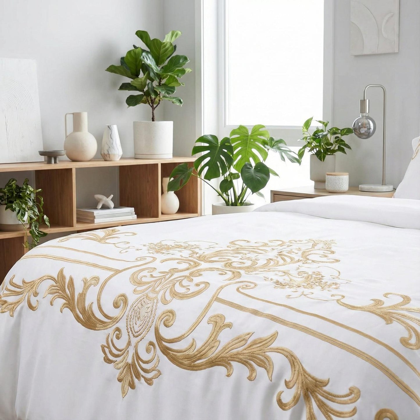 Luxury White Embroidered Bedding Duvet Cover Set