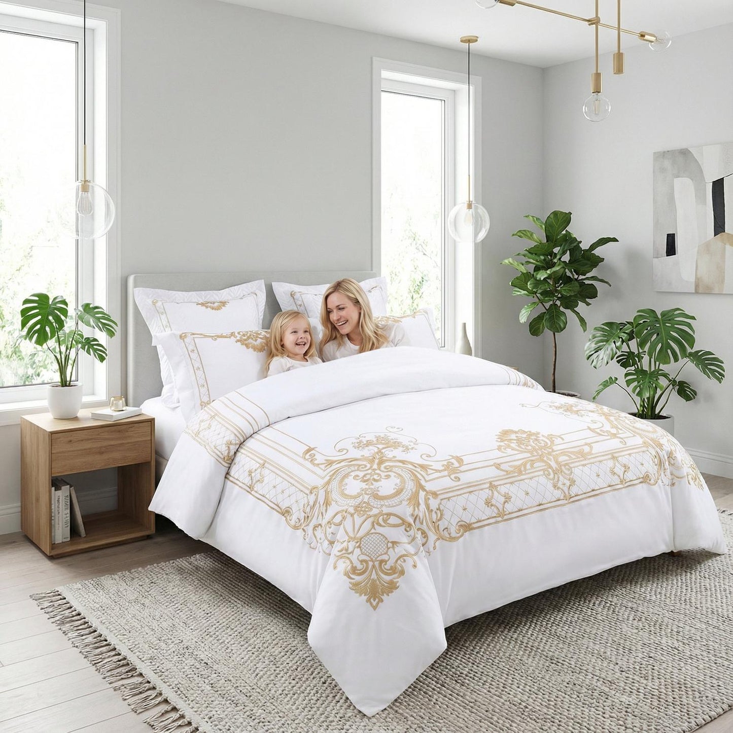 Luxury White Embroidered Bedding Duvet Cover Set - Lusomart