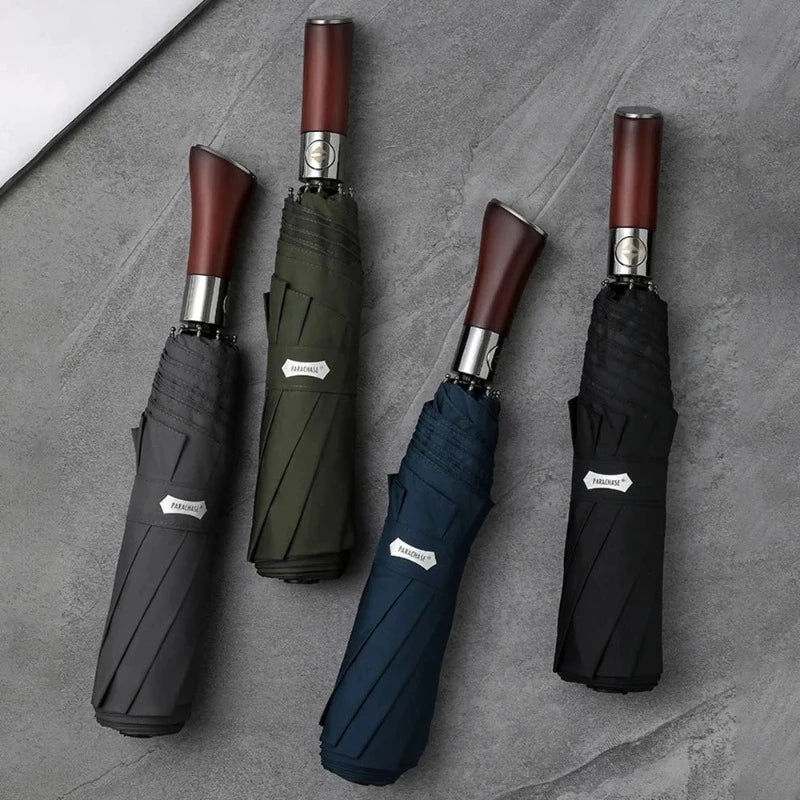Compact Auto Open Umbrella With Wooden Grip