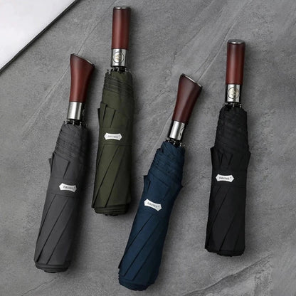 Compact Auto Open Umbrella With Wooden Grip