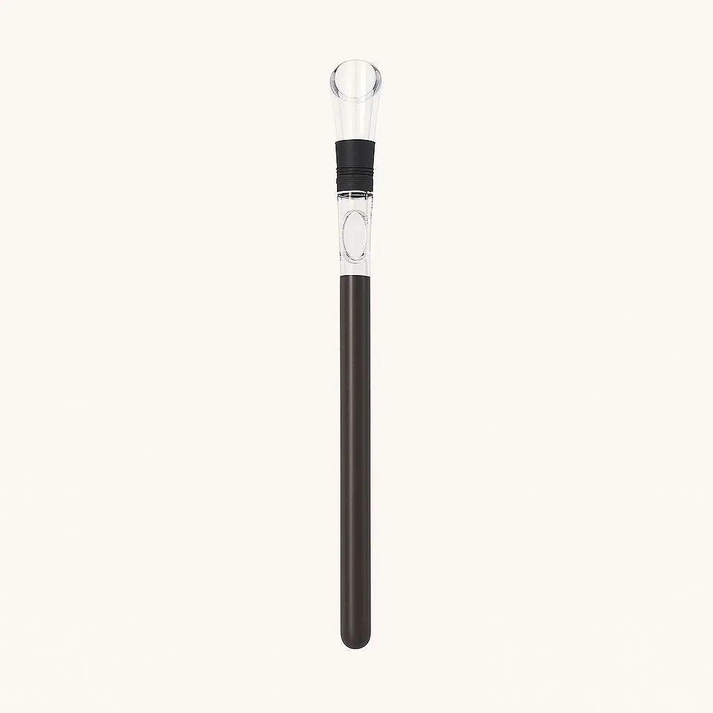 Stainless steel wine chiller set with cooling rod aerator in black varient and matching stopper in elegant gift box