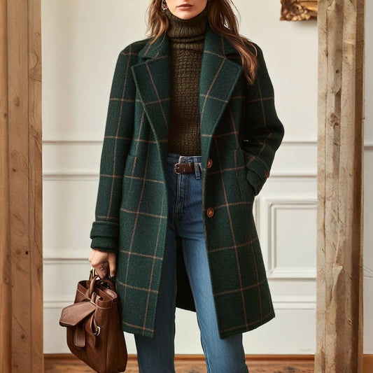 Ladies Classic Tartan Warm Winter Coat - Lusomart