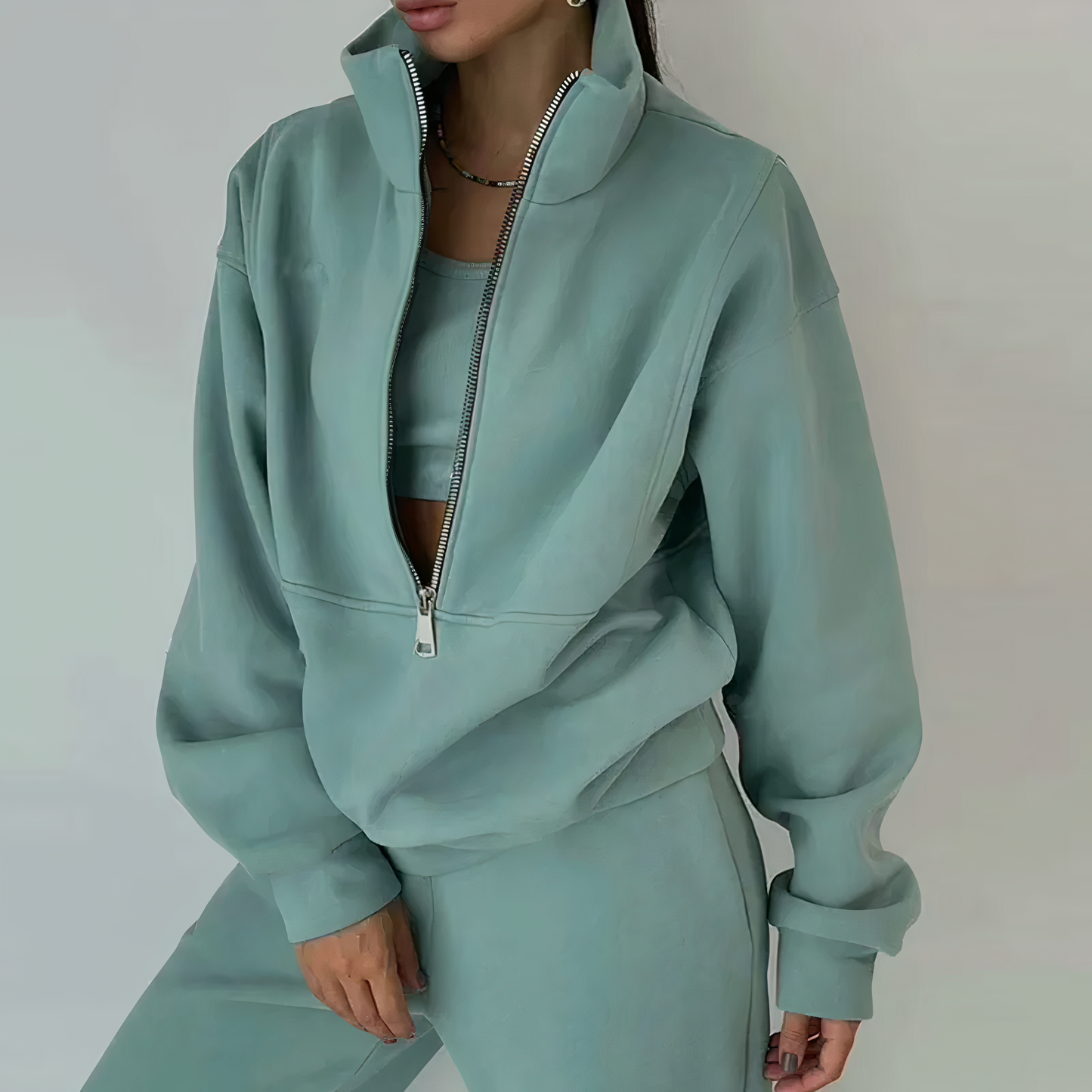 Women's 2-Piece Tracksuit Set with Half-Zip Pullover and Joggers 1