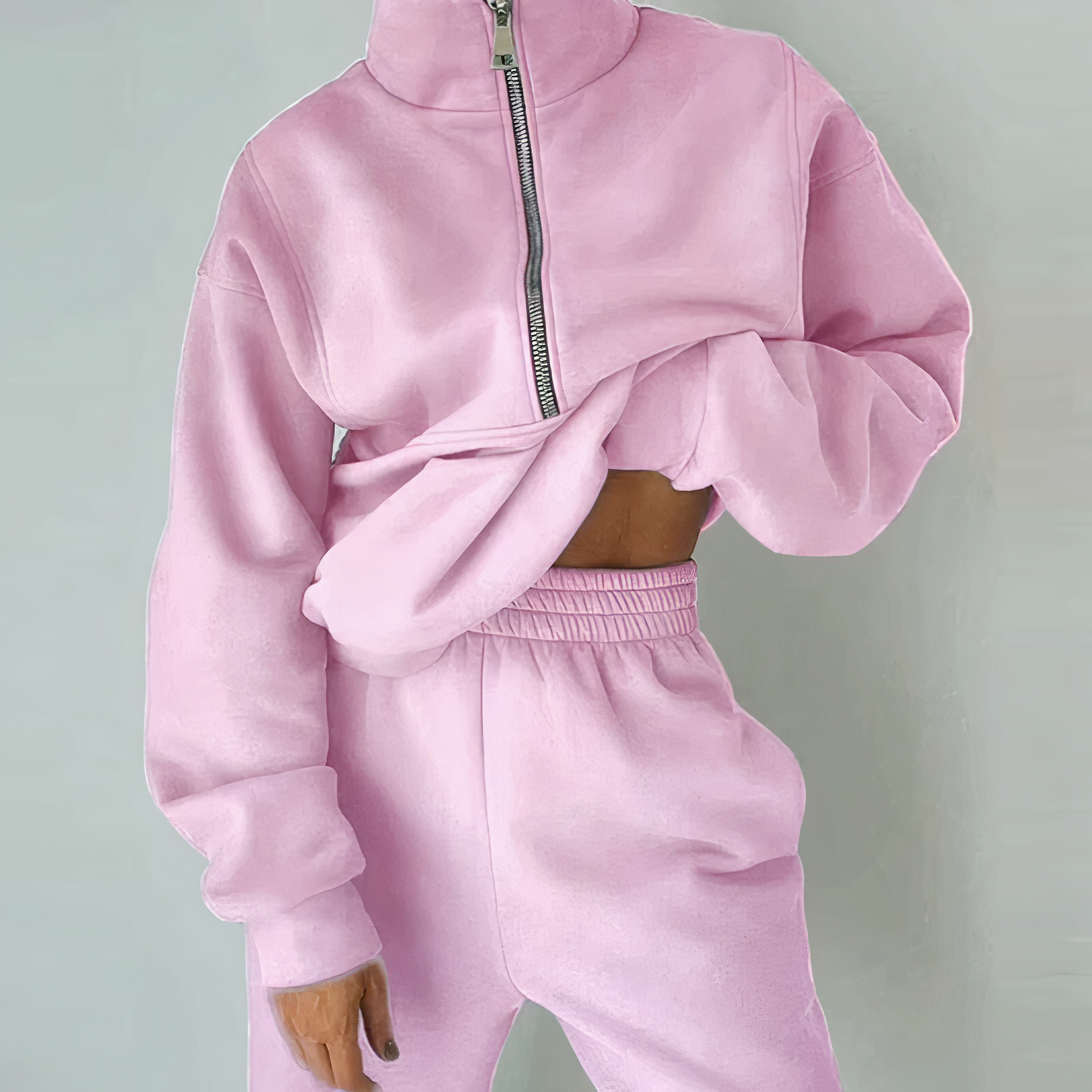 Women's 2-Piece Tracksuit Set with Half-Zip Pullover and Joggers 2