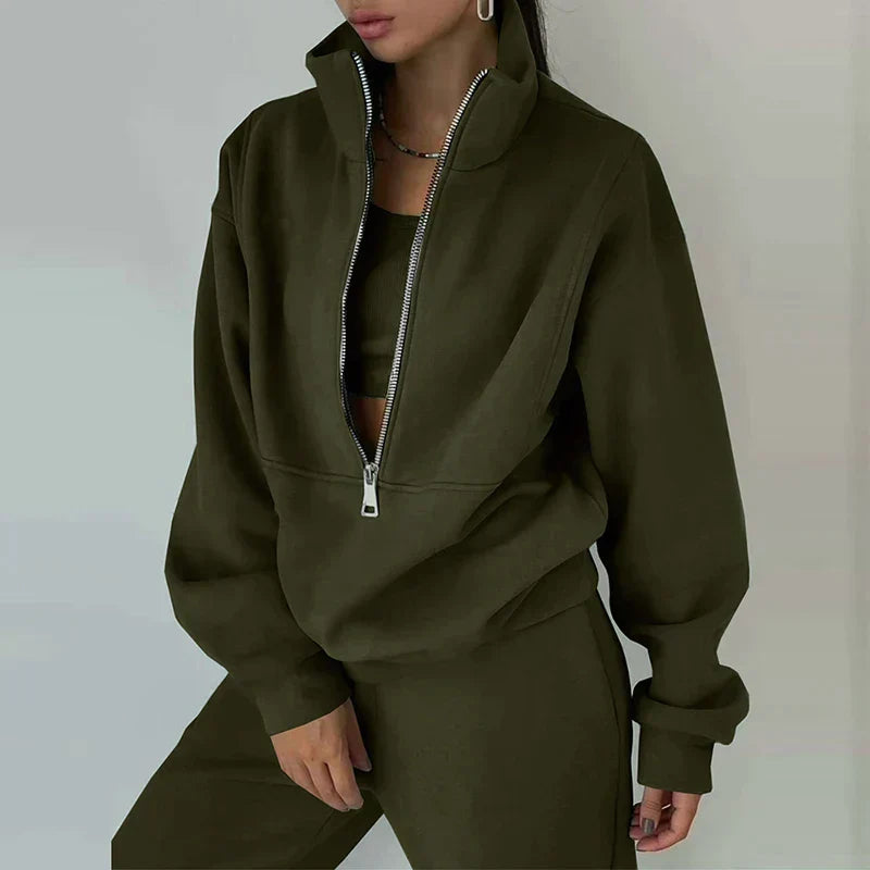 Women's 2-Piece Tracksuit Set with Half-Zip Pullover and Joggers 4