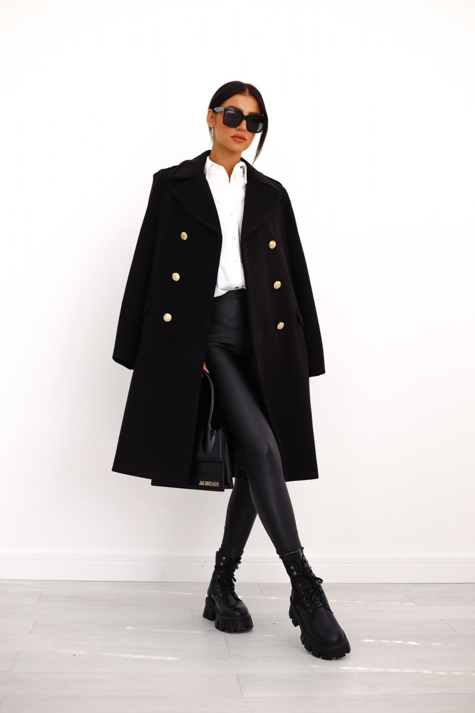 Luxury Women's Classic Long Trench Coat with Gold Buttons - Lusomart