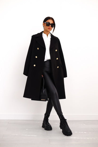 Luxury Women's Classic Long Trench Coat with Gold Buttons - Lusomart