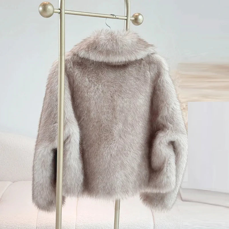 Women's Faux Fur Short Jacket - Warm Lightweight Winter Coat for High Street Fashion 2