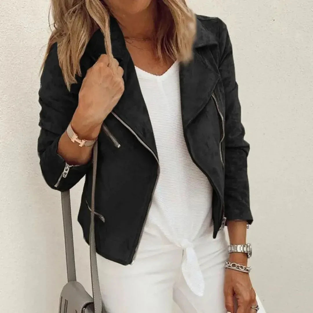 Women’s Faux Suede Moto Jacket – Asymmetrical Zip, Tailored Fit, and Stylish Zippered Pockets 2