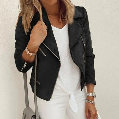 Women’s Faux Suede Moto Jacket – Asymmetrical Zip, Tailored Fit, and Stylish Zippered Pockets 2