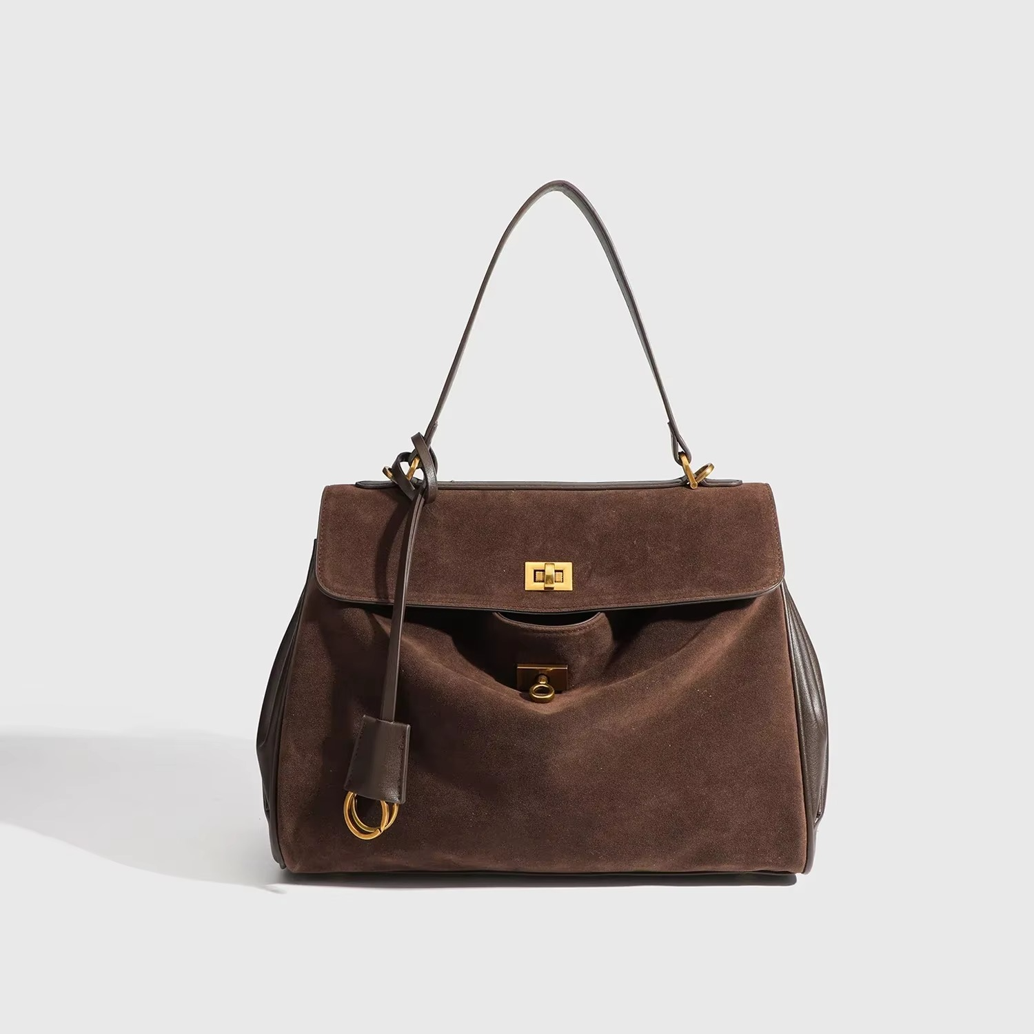 Women’s Kelly Style Suede Handbag – Timeless and Elegant Shoulder Bag for Autumn and Winter, 24x10x33 cm 1