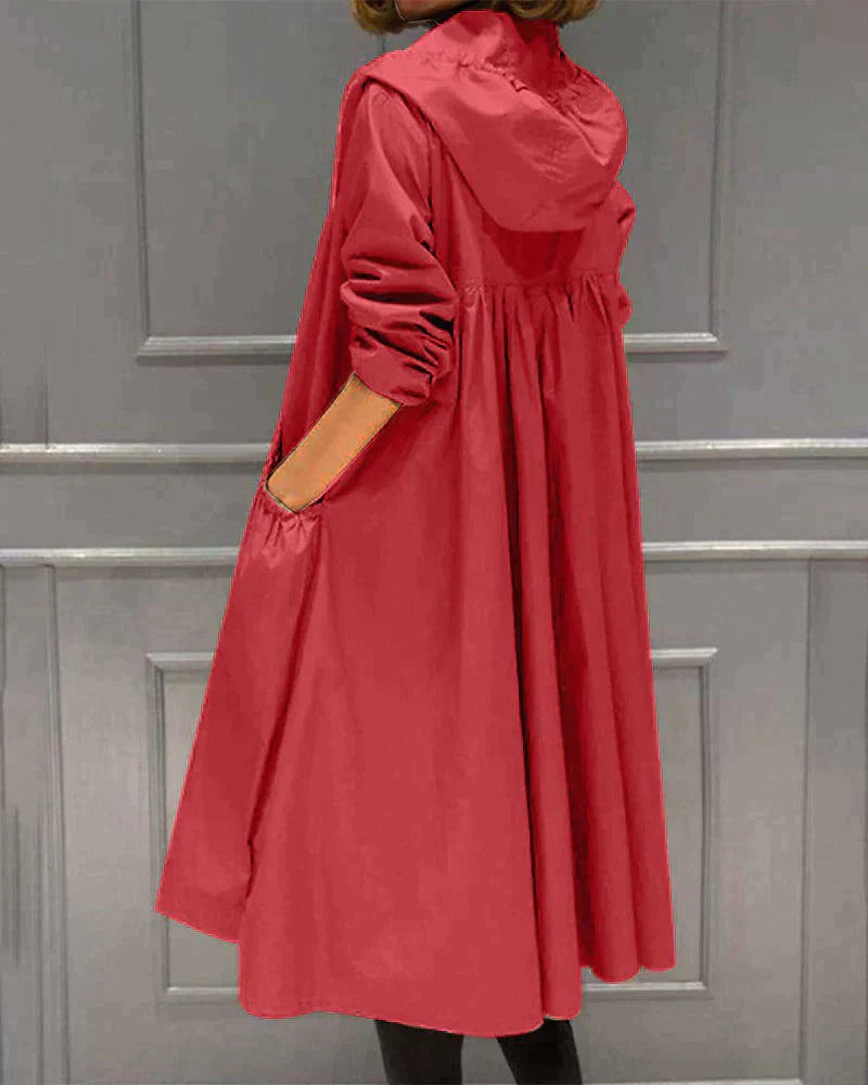 Women’s Knee-Length Waterproof Coat – Casual Hooded Jacket with Zip Front 5