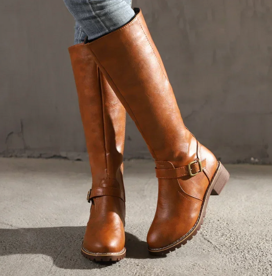Classic Women's Tall Boots with Buckle Detail - Lusomart