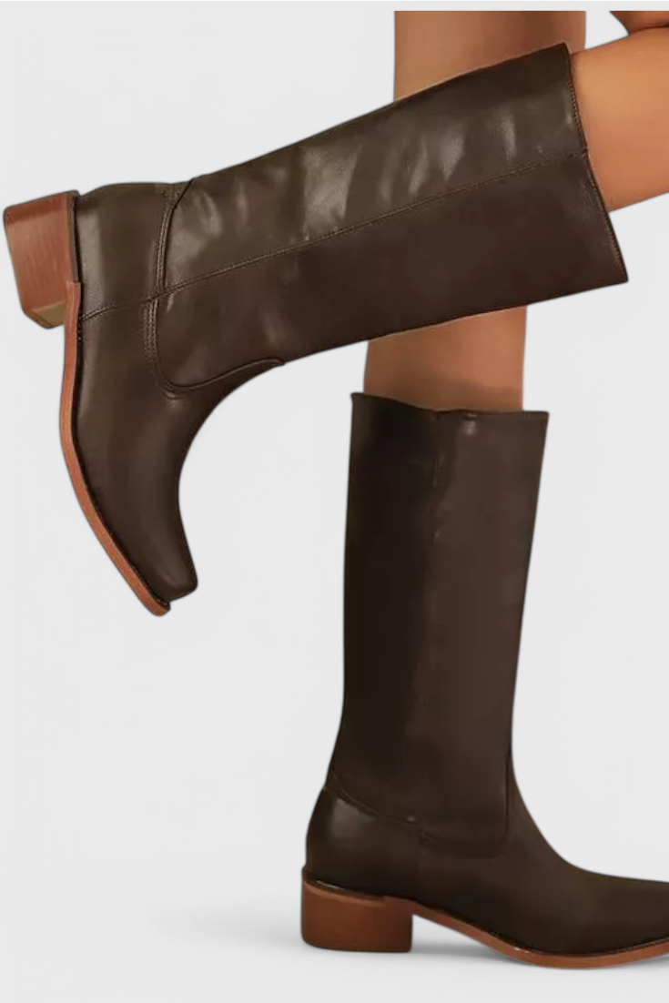 Women's Knee High Boots with Stacked Heel and Classic Round Toe 2