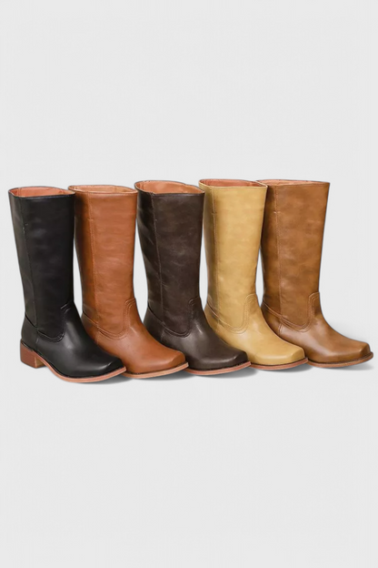 Women's Knee High Boots with Stacked Heel and Classic Round Toe 7