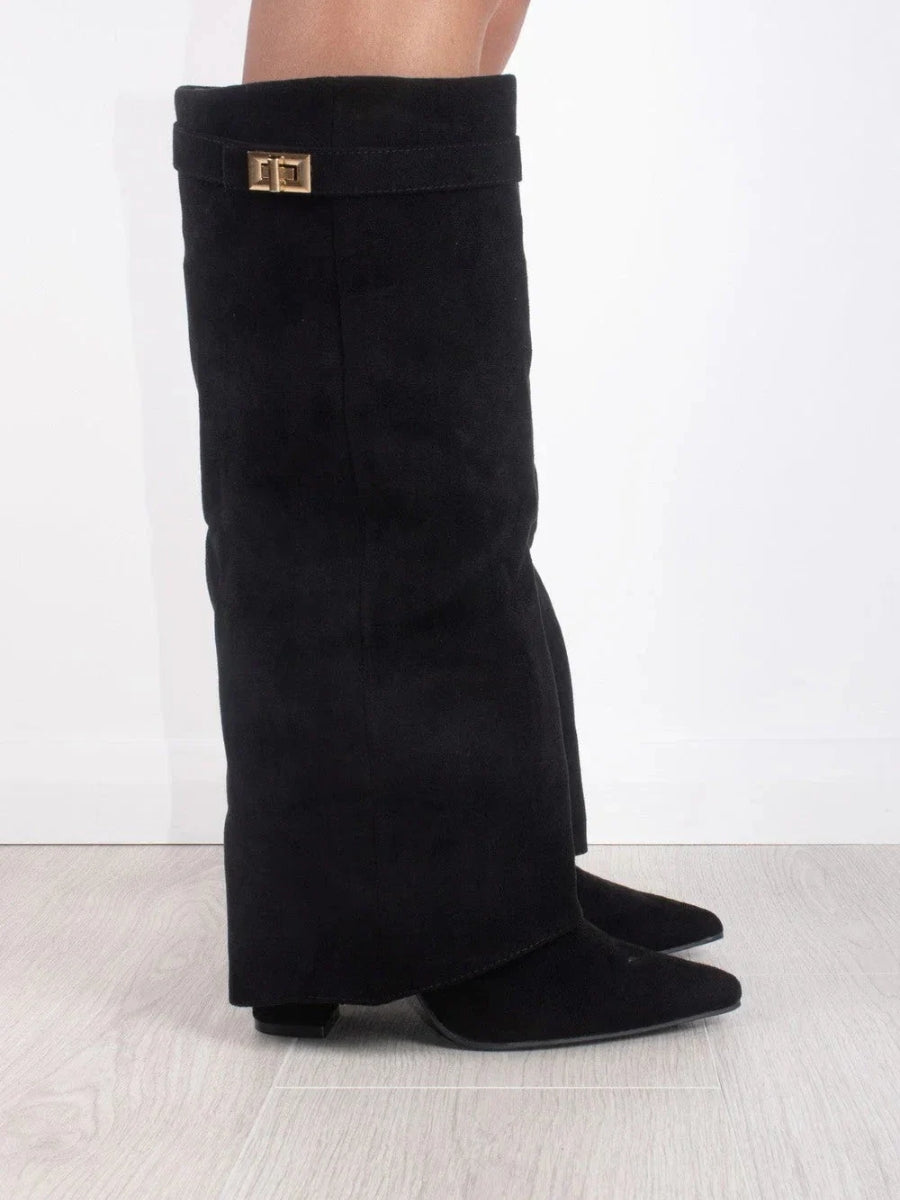 Women's Knee High Boots with Wide Flare Top and Block Heel 2