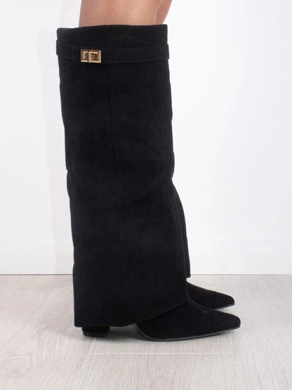 Women's Knee High Boots with Wide Flare Top and Block Heel 2
