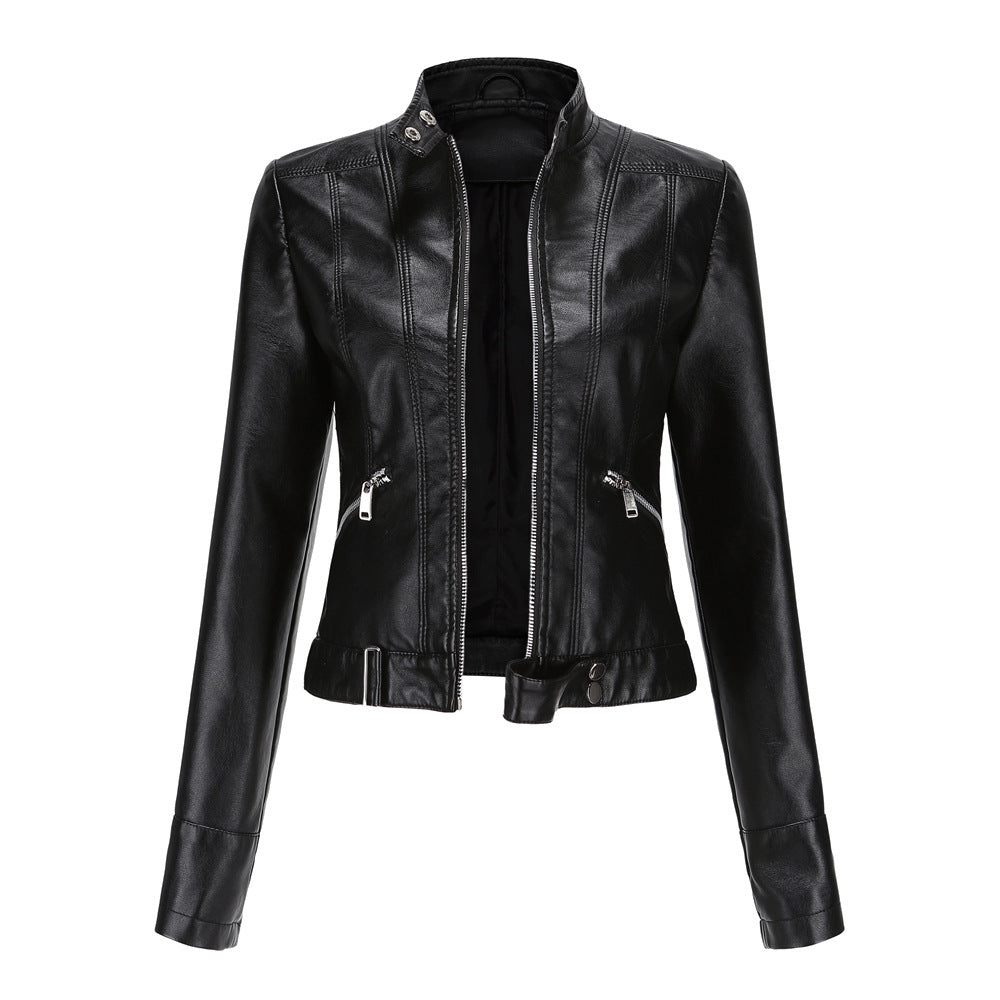 Classic Fitted Women's Leather Zip Jacket - Lusomart