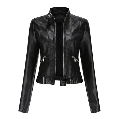 Classic Fitted Women's Leather Zip Jacket - Lusomart