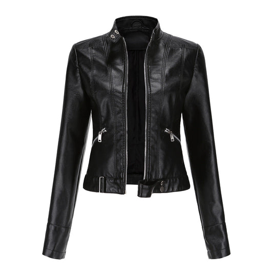 Classic Fitted Women's Leather Zip Jacket - Lusomart