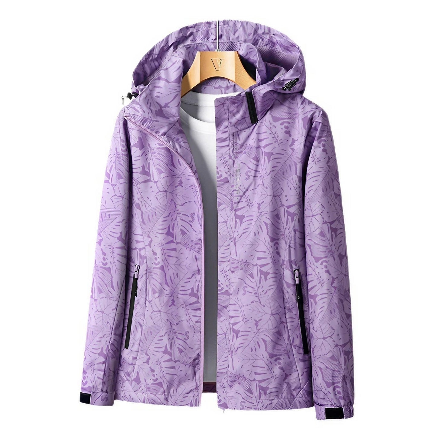Women's Lightweight Waterproof Outdoor Jacket with Adjustable Hood and Zippered Pockets 2