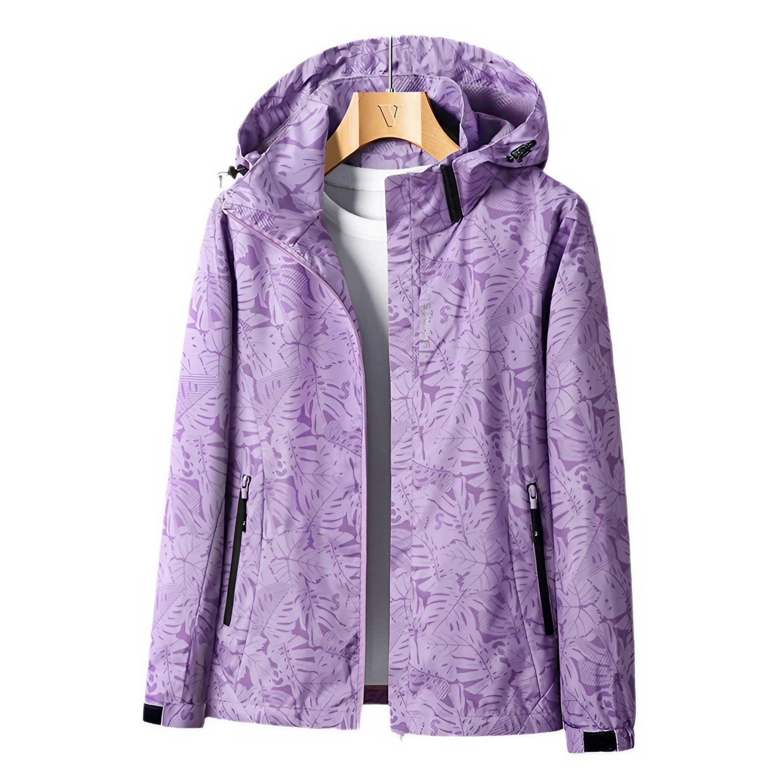 Women's Lightweight Waterproof Outdoor Jacket with Adjustable Hood and Zippered Pockets 2