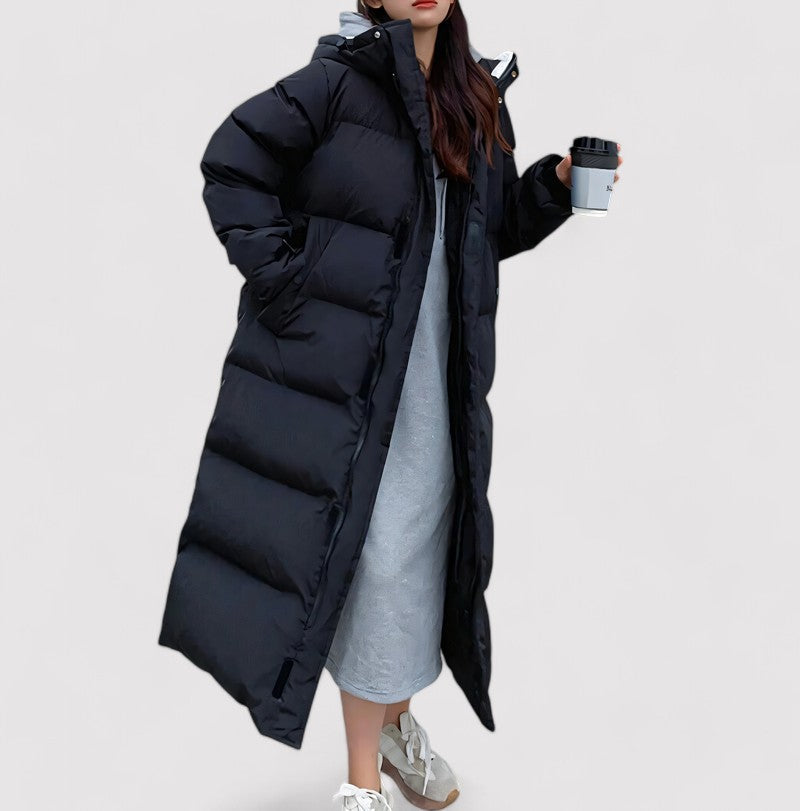 Women's Long Black Waterproof Hooded Puffer Parka Jacket 2