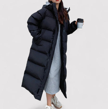 Women's Long Black Waterproof Hooded Puffer Parka Jacket 2