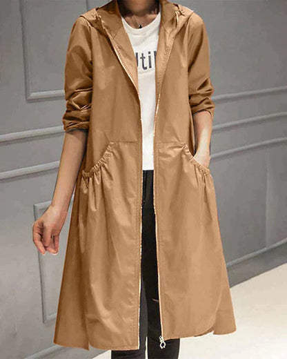 Women's Long Waterproof Weatherproof Hooded Raincoat with Zip 2