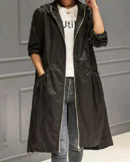 Women's Long Waterproof Weatherproof Hooded Raincoat with Zip 3