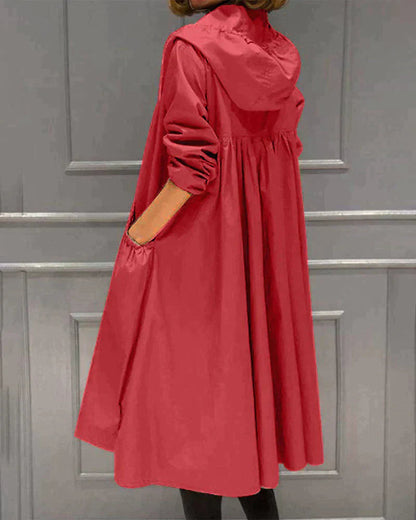 Women's Long Waterproof Weatherproof Hooded Raincoat with Zip 5