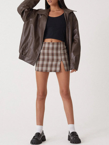 Women's Oversized Leather Bomber Jacket with Zipper Front 4