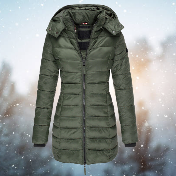 Women's Puffer Winter Jacket with Hood and Full-Length Zip 2