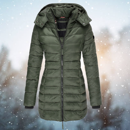 Women's Puffer Winter Jacket with Hood and Full-Length Zip 2