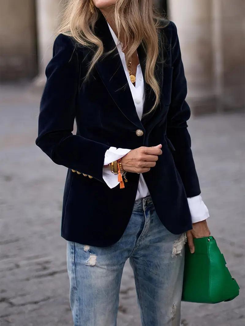 Slim Fit Women's Blazer with Gold Buttons - Lusomart
