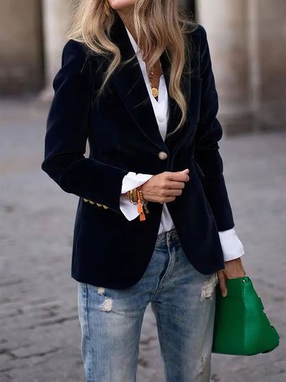 Slim Fit Women's Blazer with Gold Buttons - Lusomart