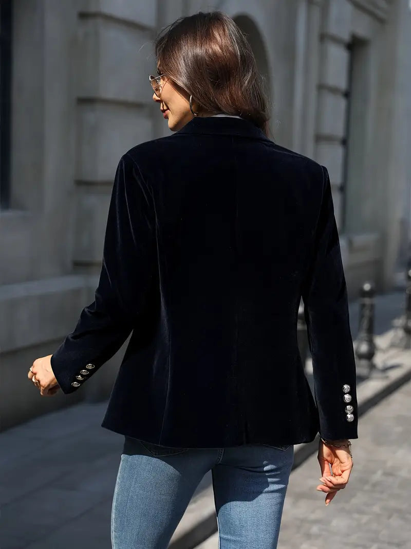 Women's Tailored Blazer with Gold Buttons and Sharp Lapels 1