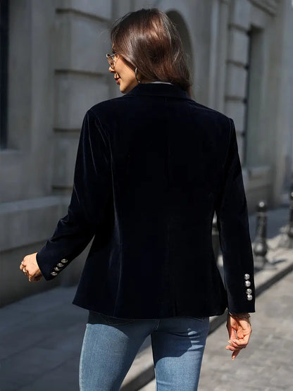Women's Tailored Blazer with Gold Buttons and Sharp Lapels 1