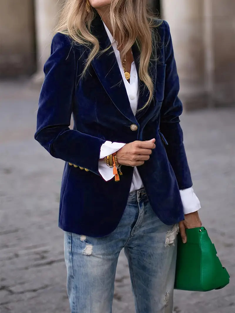 Women's Tailored Blazer with Gold Buttons and Sharp Lapels 5