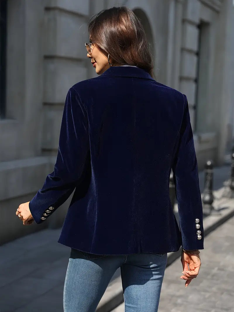 Women's Tailored Blazer with Gold Buttons and Sharp Lapels 6