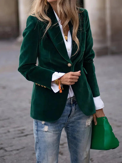 Women's Tailored Blazer with Gold Buttons and Sharp Lapels 9