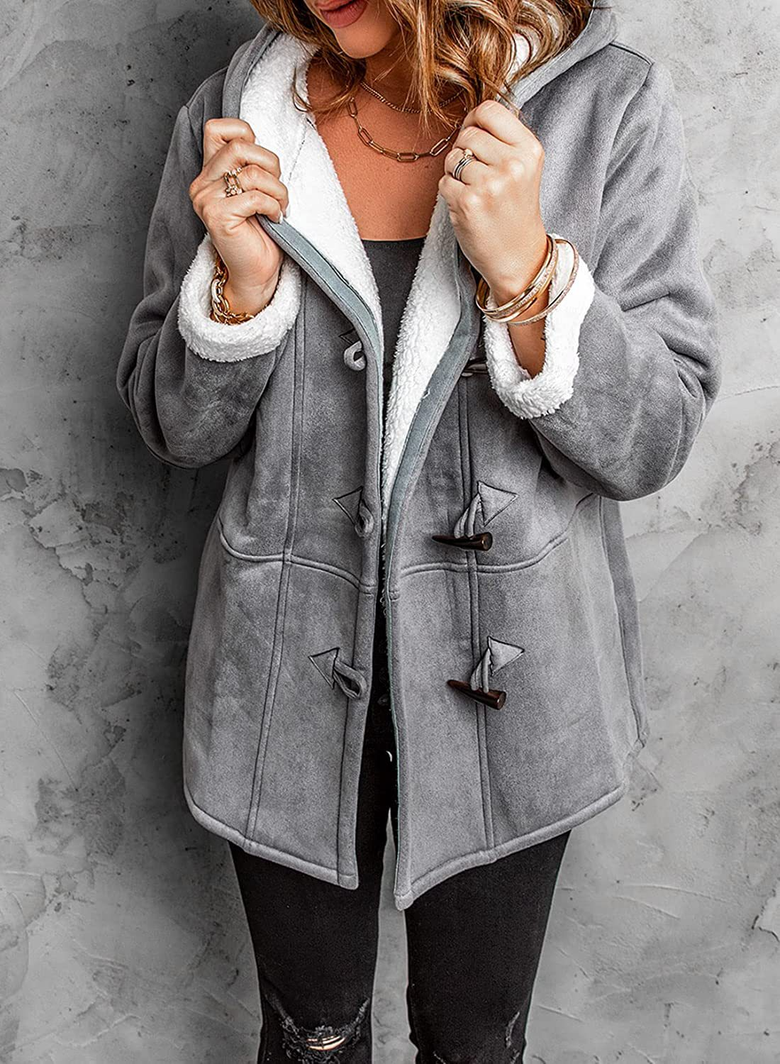 Warm Women's Parka Coat with Hood and Fleece Lining - Lusomart