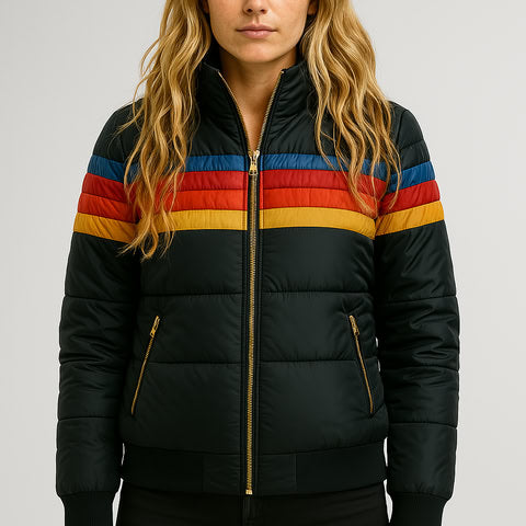 Women’s Waterproof Puffer Jacket – Colorblock Hooded Winter Coat 1