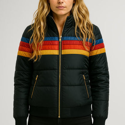 Women’s Waterproof Puffer Jacket – Colorblock Hooded Winter Coat 1