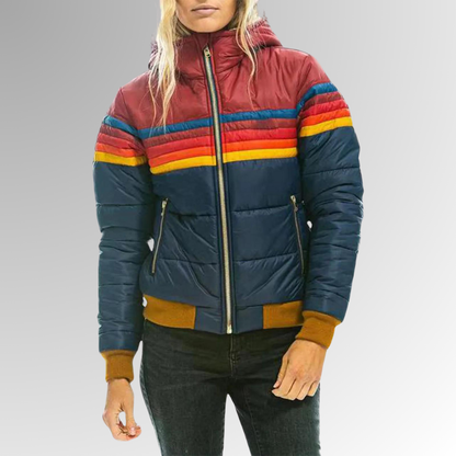 Women’s Waterproof Puffer Jacket – Colorblock Hooded Winter Coat 4