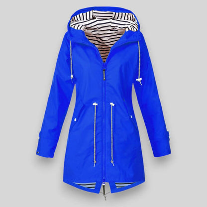 Women's Waterproof Rain Jacket with Drawcord Waist and Hooded Zip 4
